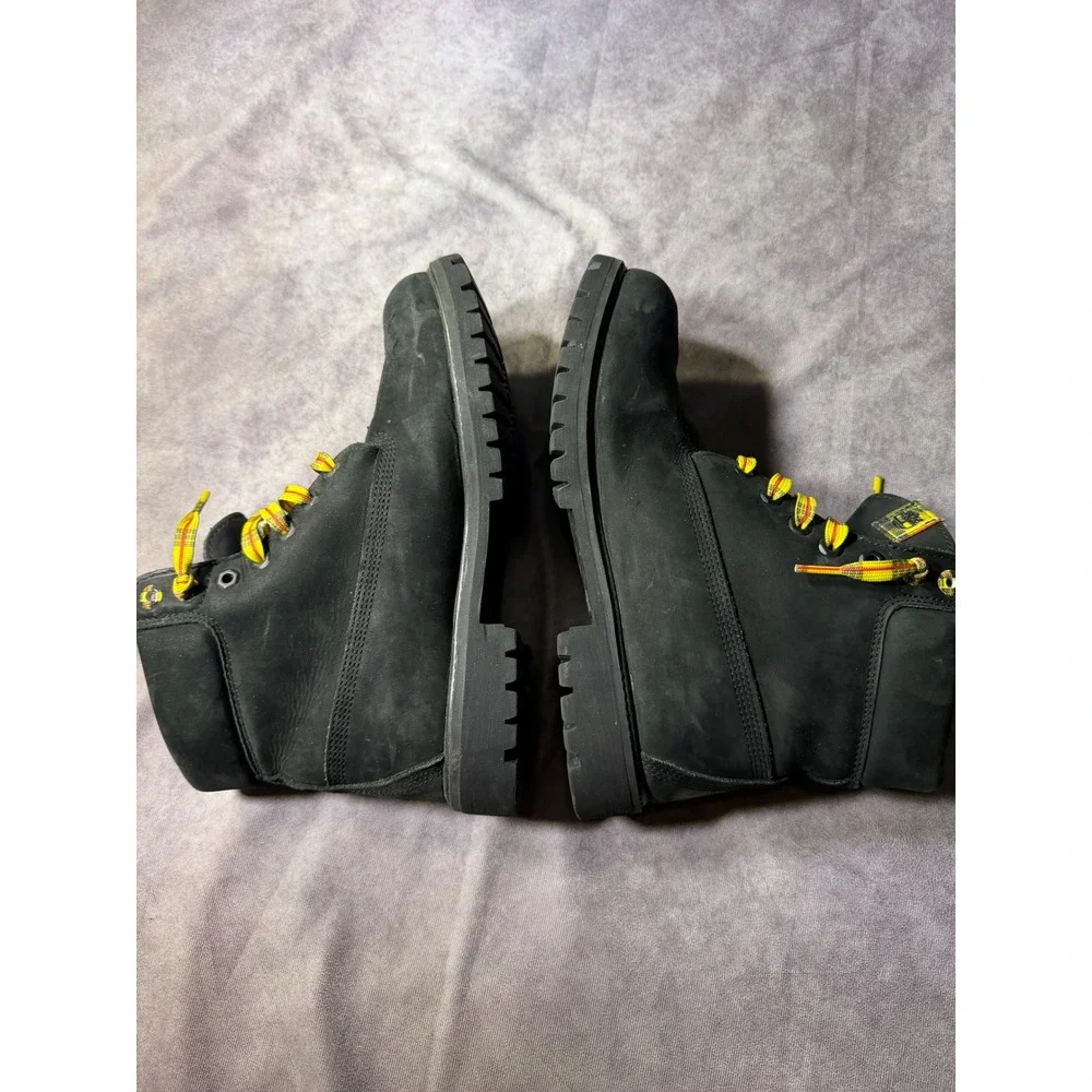 Timberland 6 Inch Premium Black Nubuck Yellow Plaid Boots Mens 10 M A28Q8